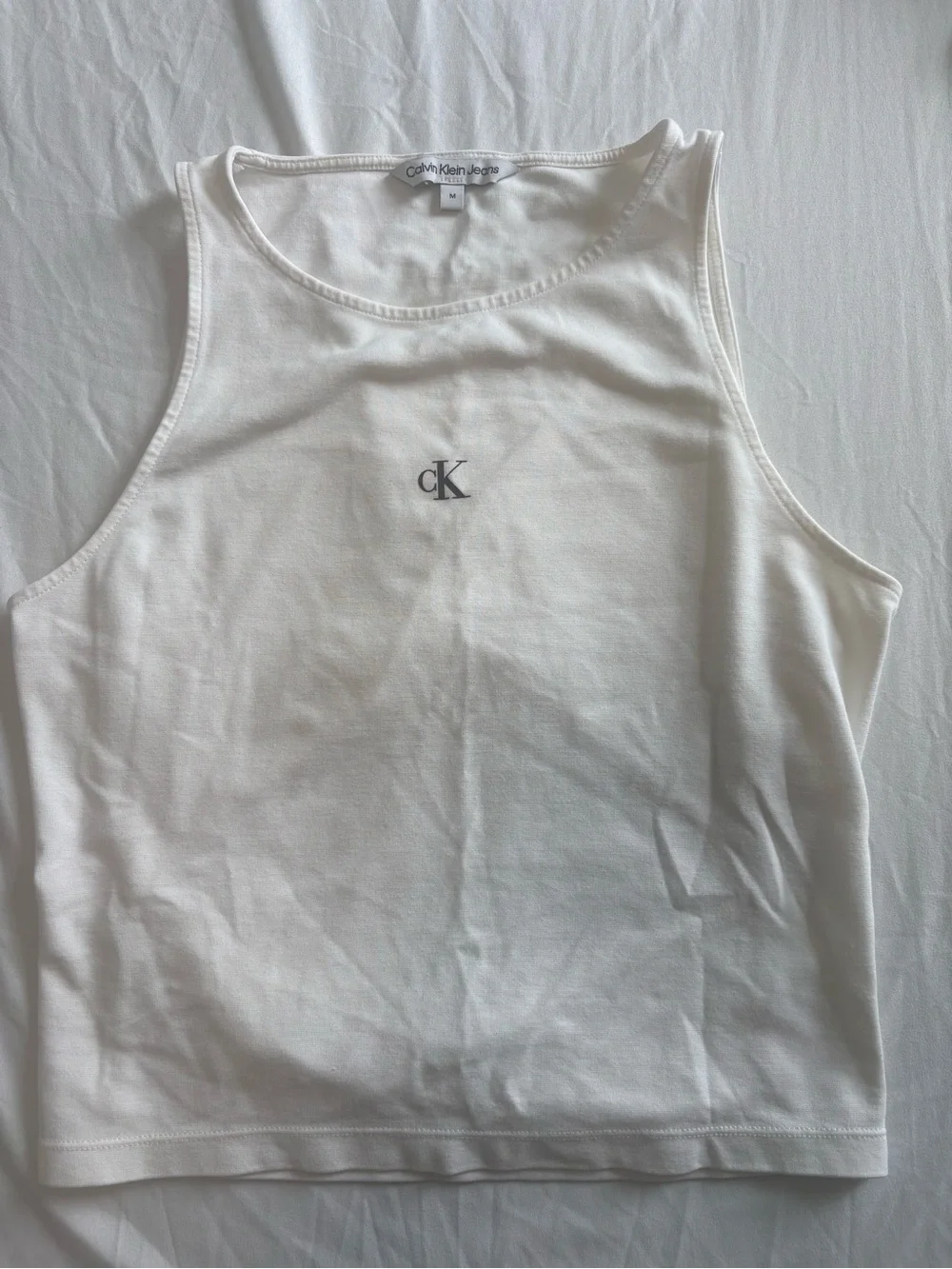 Calvin Klein White Cropped Tank with cK Logo
